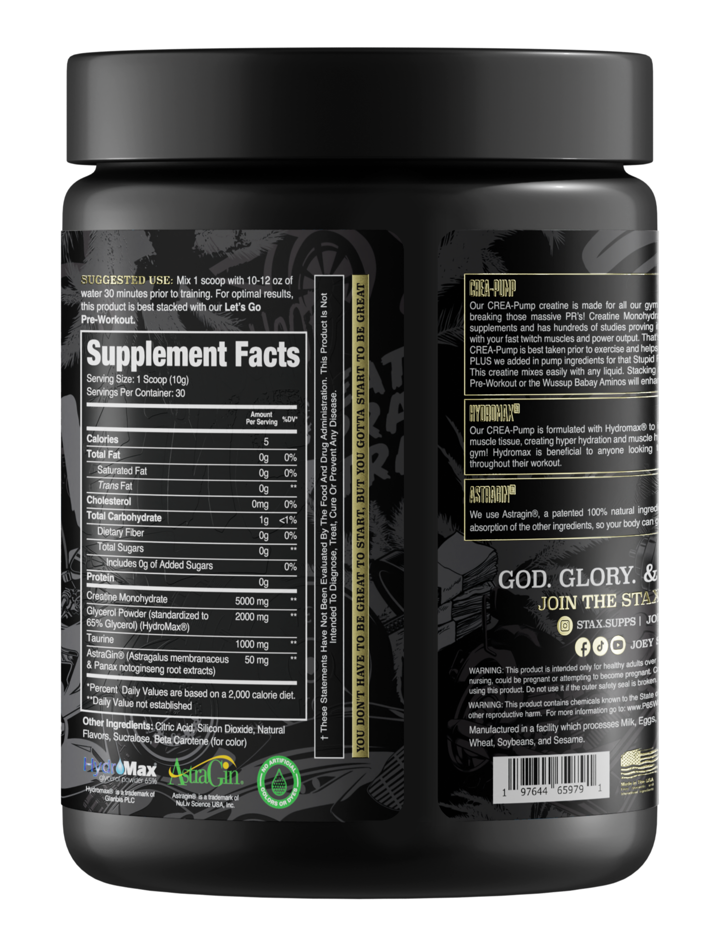 Creapump,Creatine Monohydrate Supplement, back SFP view