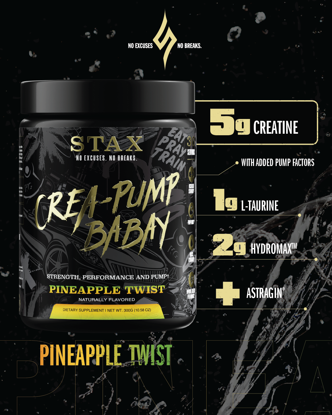 Creapump,Creatine Monohydrate Supplement,Pineapple flavor, front view